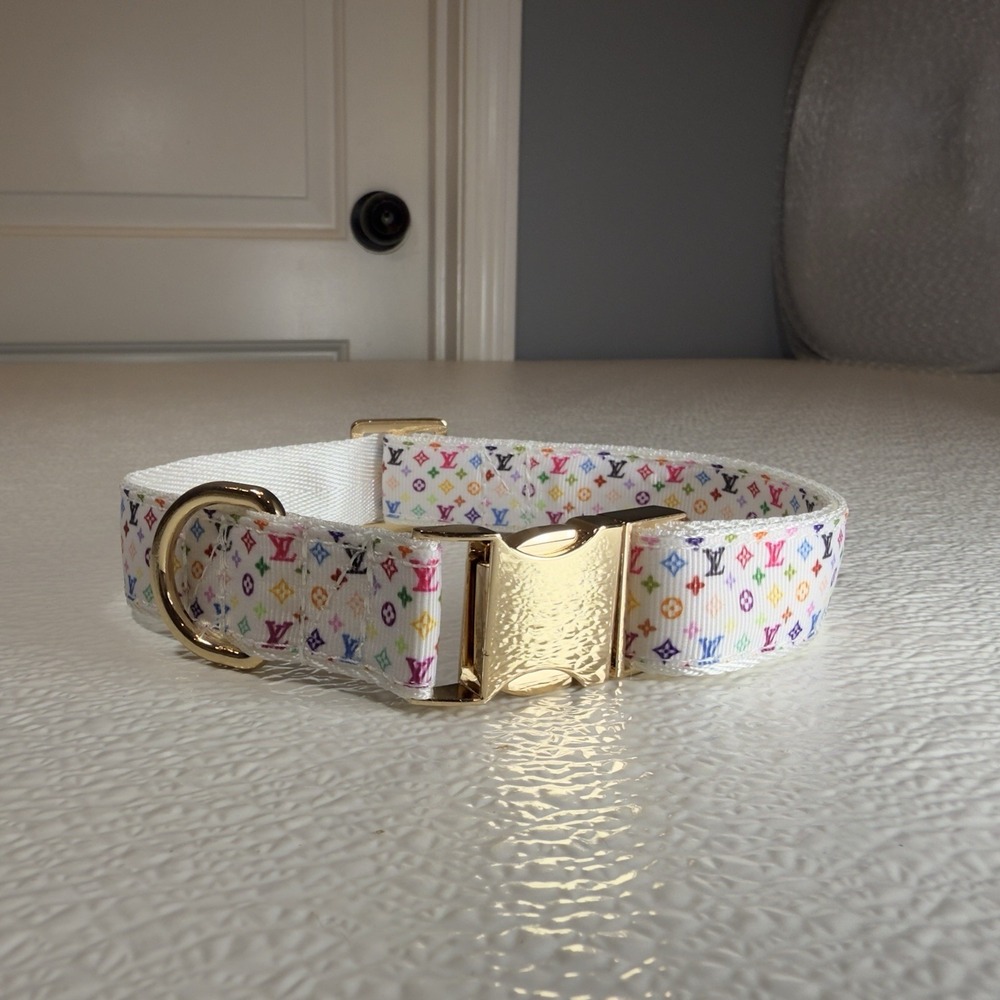 Luxury Dog Collar, Size L, Colorful, Gold Hardware, 1" Wide. - Picture 9 of 12